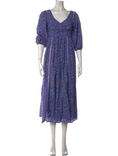 Pre-owned Loveshackfancy Floral Print Long Dress In Purple