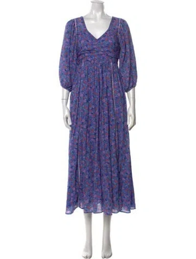 Pre-owned Loveshackfancy Floral Print Long Dress In Purple