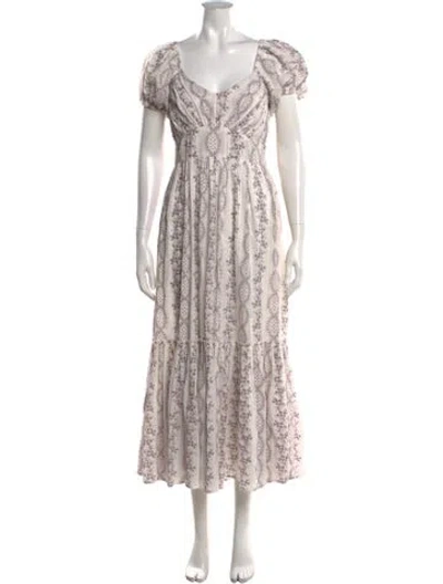 Pre-owned Loveshackfancy Floral Print Long Dress In Purple/white