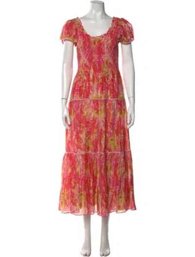 Pre-owned Loveshackfancy Floral Print Long Dress In Red