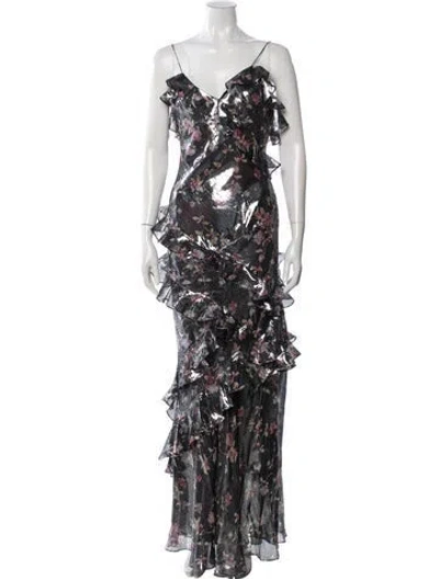 Pre-owned Loveshackfancy Floral Print Long Dress In Silver