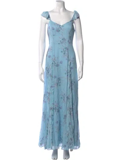 Pre-owned Loveshackfancy Floral Print Long Dress W/ Tags In Blue