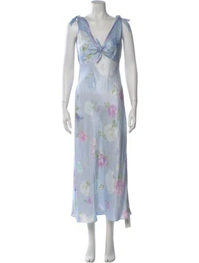 Pre-owned Loveshackfancy Floral Print Long Dress W/ Tags In Blue