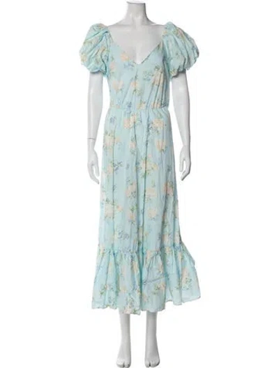Pre-owned Loveshackfancy Floral Print Long Dress W/ Tags In Blue