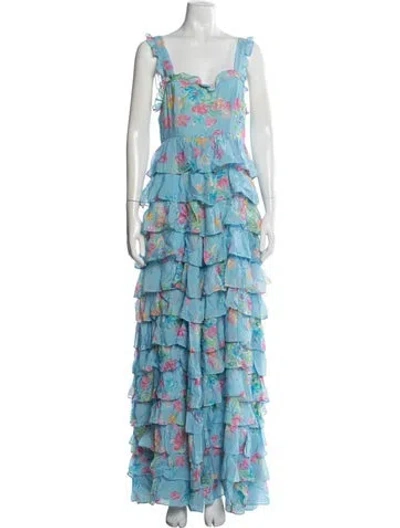 Pre-owned Loveshackfancy Floral Print Long Dress W/ Tags In Blue