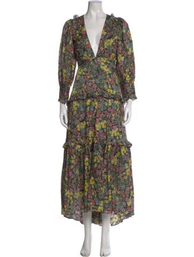 Pre-owned Loveshackfancy Floral Print Long Dress W/ Tags In Green