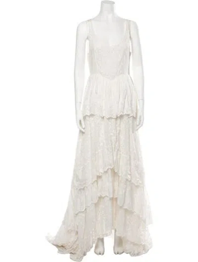 Pre-owned Loveshackfancy Floral Print Long Dress W/ Tags In Neutral