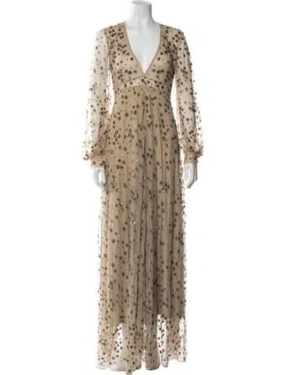 Pre-owned Loveshackfancy Floral Print Long Dress W/ Tags In Neutrals