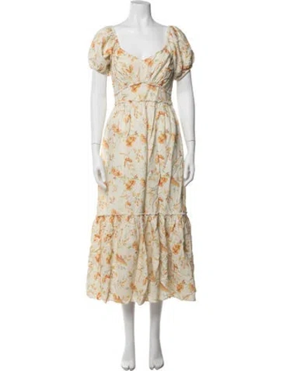 Pre-owned Loveshackfancy Floral Print Long Dress W/ Tags In Neutrals