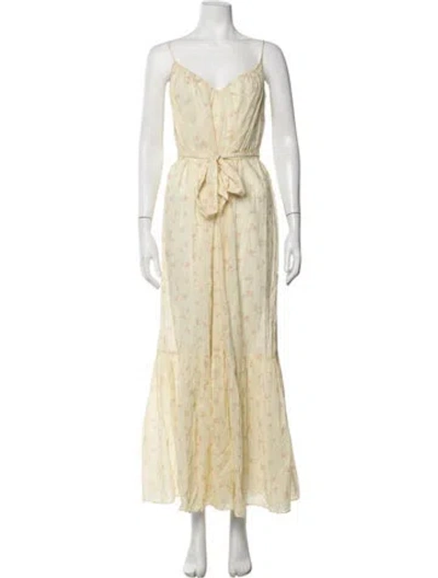 Pre-owned Loveshackfancy Floral Print Long Dress W/ Tags In Neutrals