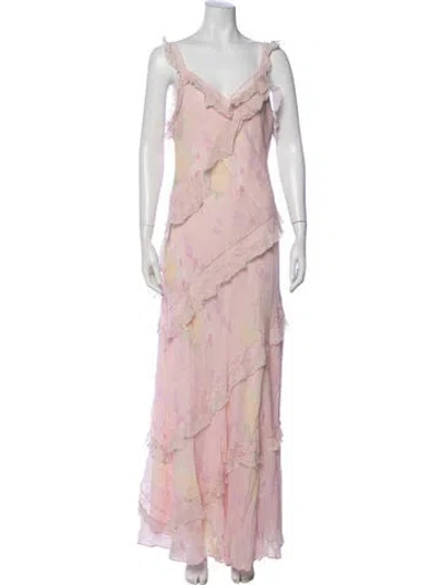 Pre-owned Loveshackfancy Floral Print Long Dress W/ Tags In Pink
