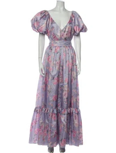 Pre-owned Loveshackfancy Floral Print Long Dress W/ Tags In Purple