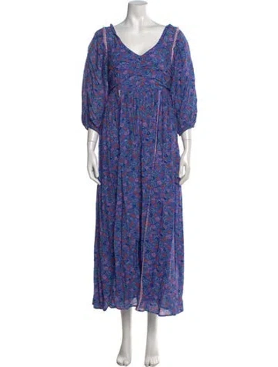 Pre-owned Loveshackfancy Floral Print Long Dress W/ Tags In Purple