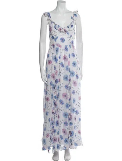 Pre-owned Loveshackfancy Floral Print Long Dress W/ Tags In White