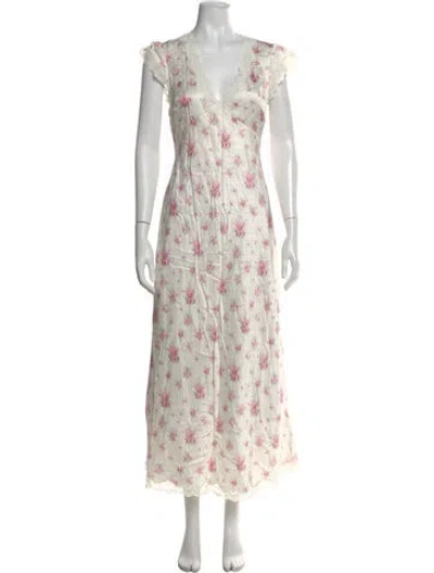 Pre-owned Loveshackfancy Floral Print Long Dress W/ Tags In White