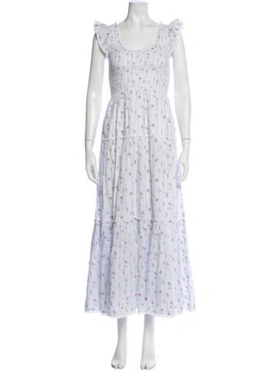 Pre-owned Loveshackfancy Floral Print Long Dress W/ Tags In White