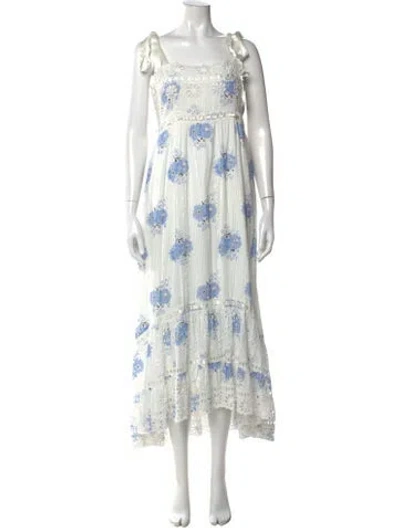 Pre-owned Loveshackfancy Floral Print Long Dress W/ Tags In White
