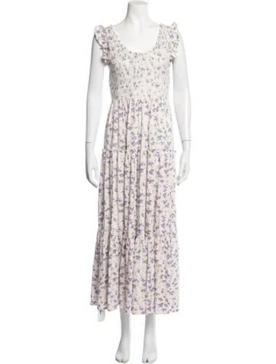 Pre-owned Loveshackfancy Floral Print Long Dress W/ Tags In White