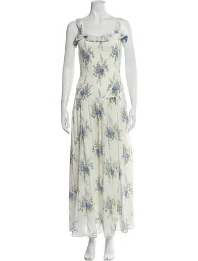 Pre-owned Loveshackfancy Floral Print Long Dress In White