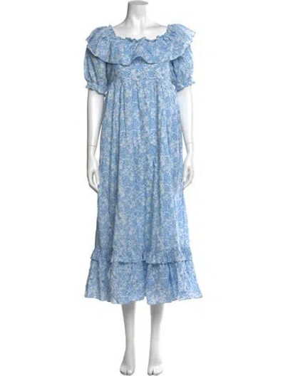 Pre-owned Loveshackfancy Floral Print Long Dress In White