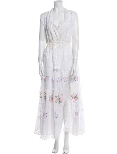 Pre-owned Loveshackfancy Floral Print Long Dress In White