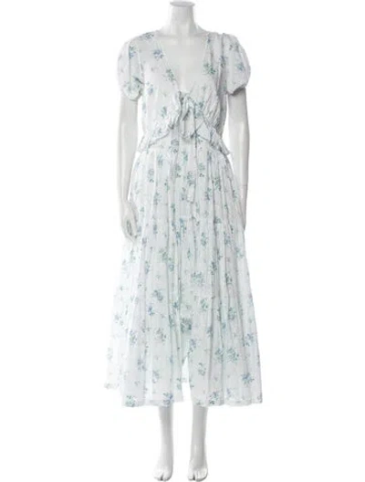 Pre-owned Loveshackfancy Floral Print Long Dress In White