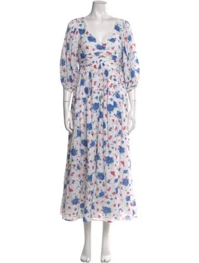 Pre-owned Loveshackfancy Floral Print Long Dress In White