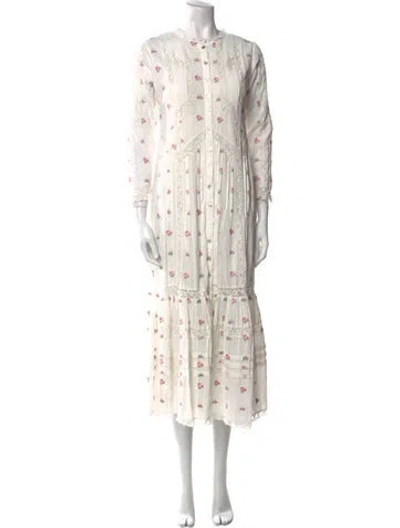 Pre-owned Loveshackfancy Floral Print Long Dress In White