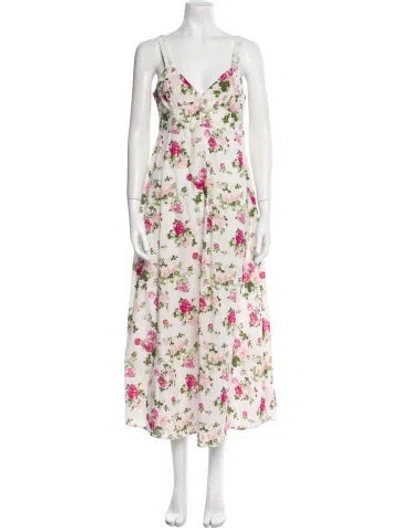 Pre-owned Loveshackfancy Floral Print Long Dress In White