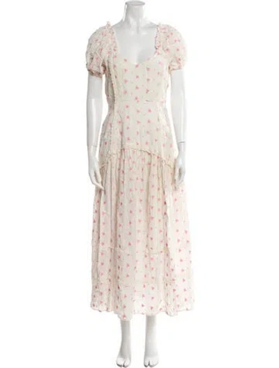 Pre-owned Loveshackfancy Floral Print Long Dress In White