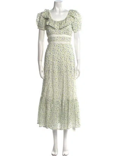 Pre-owned Loveshackfancy Floral Print Long Dress In White