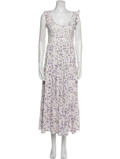 Pre-owned Loveshackfancy Floral Print Long Dress In White