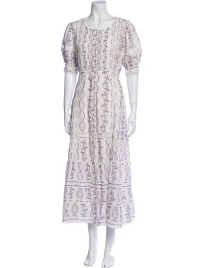 Pre-owned Loveshackfancy Floral Print Long Dress In White