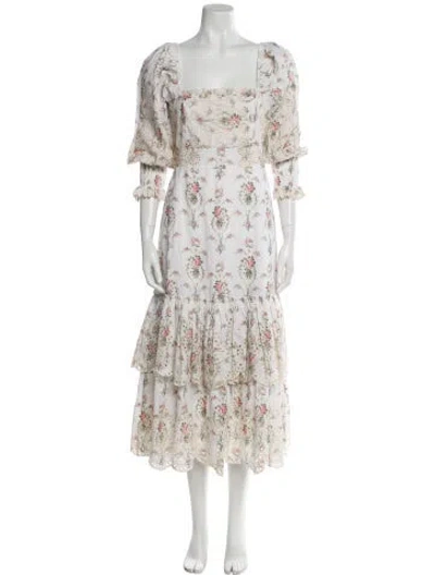 Pre-owned Loveshackfancy Floral Print Long Dress In White