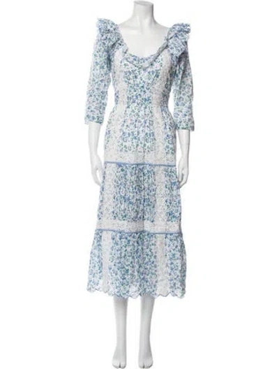 Pre-owned Loveshackfancy Floral Print Long Dress In White
