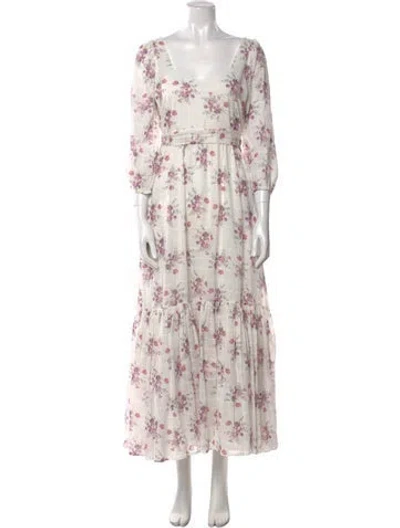 Pre-owned Loveshackfancy Floral Print Long Dress In White