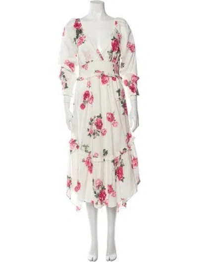 Pre-owned Loveshackfancy Floral Print Long Dress In White