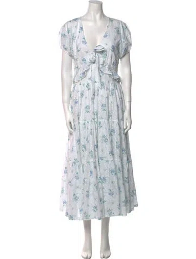 Pre-owned Loveshackfancy Floral Print Long Dress In White
