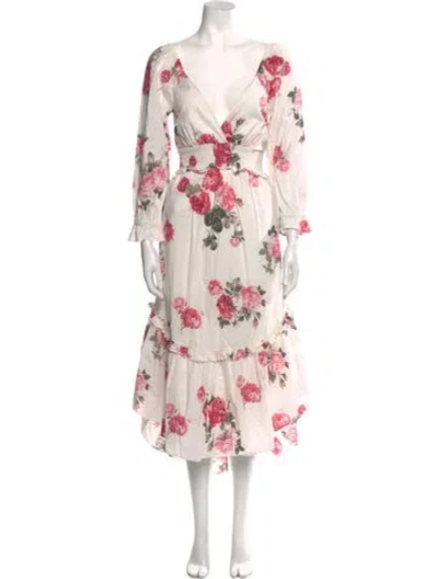 Pre-owned Loveshackfancy Floral Print Long Dress In White