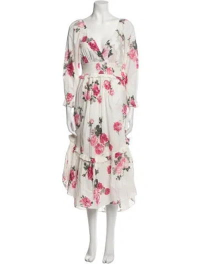 Pre-owned Loveshackfancy Floral Print Long Dress In White