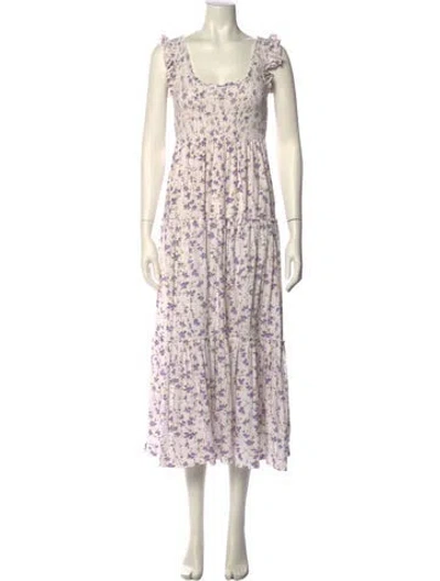 Pre-owned Loveshackfancy Floral Print Long Dress In White