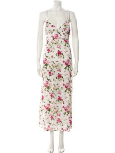 Pre-owned Loveshackfancy Floral Print Long Dress In White