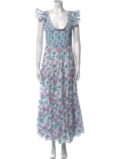 Pre-owned Loveshackfancy Floral Print Long Dress In White