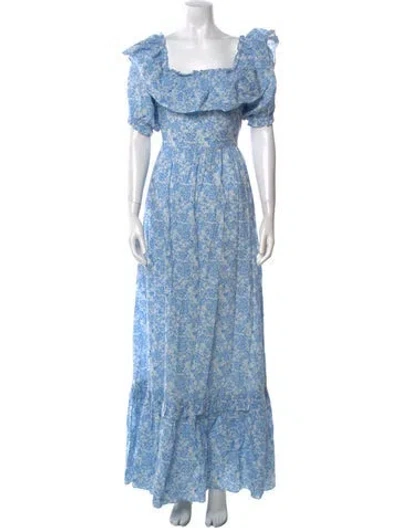 Pre-owned Loveshackfancy Floral Print Long Dress In White
