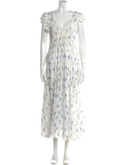 Pre-owned Loveshackfancy Floral Print Long Dress In White