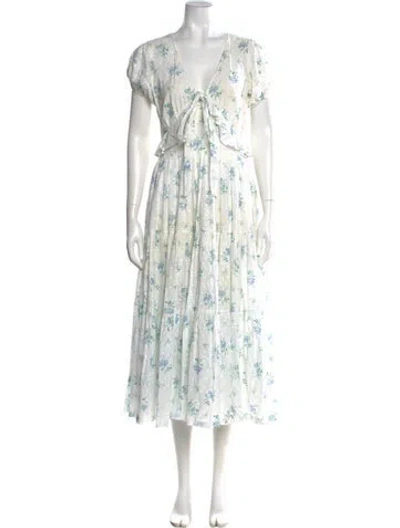 Pre-owned Loveshackfancy Floral Print Long Dress In White