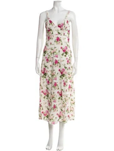 Pre-owned Loveshackfancy Floral Print Long Dress In White