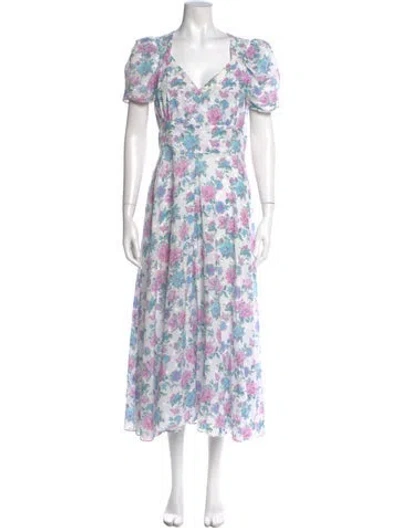 Pre-owned Loveshackfancy Floral Print Long Dress In White