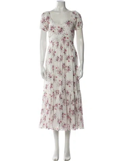 Pre-owned Loveshackfancy Floral Print Long Dress In White