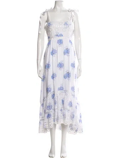 Pre-owned Loveshackfancy Floral Print Long Dress In White